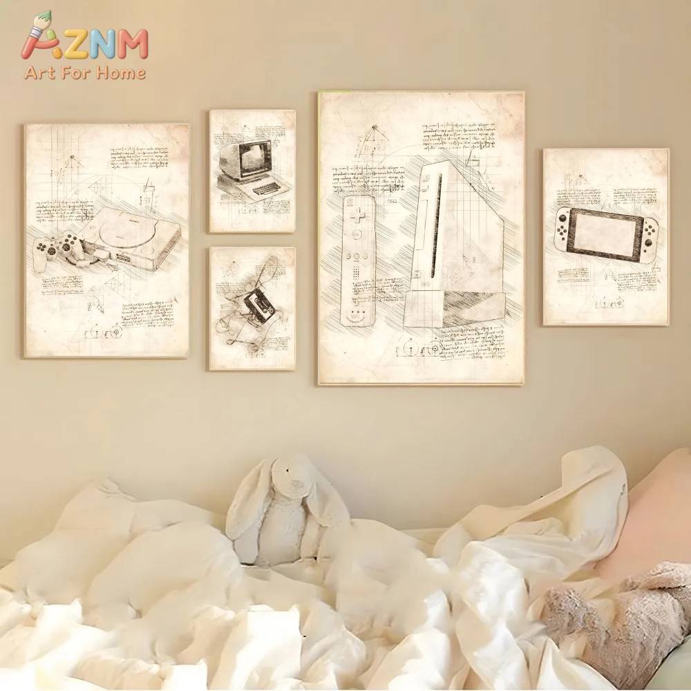 Gaming Console Room - AZNM Vintage Oyun Konsolu Kroki Tuval