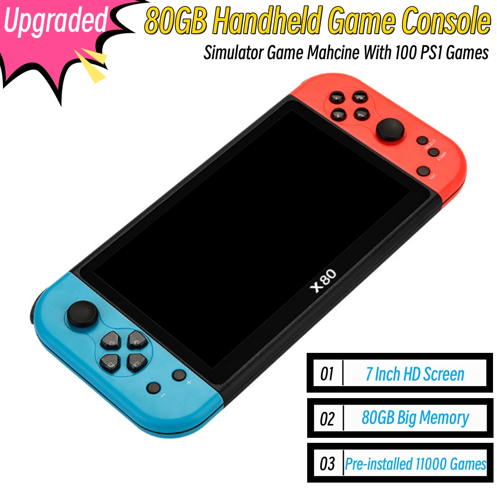 80GB büyük ekran 7 inç elde ku - Gaming Console X80 incelemesi ve fiyatı